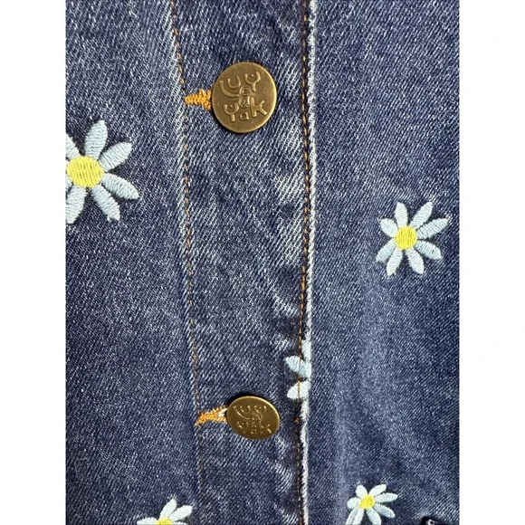 Lucy & Yak Womens 3X Denim Jacket Blue Daisy Embroidery Logo Chore Utility Boho - Picture 3 of 9